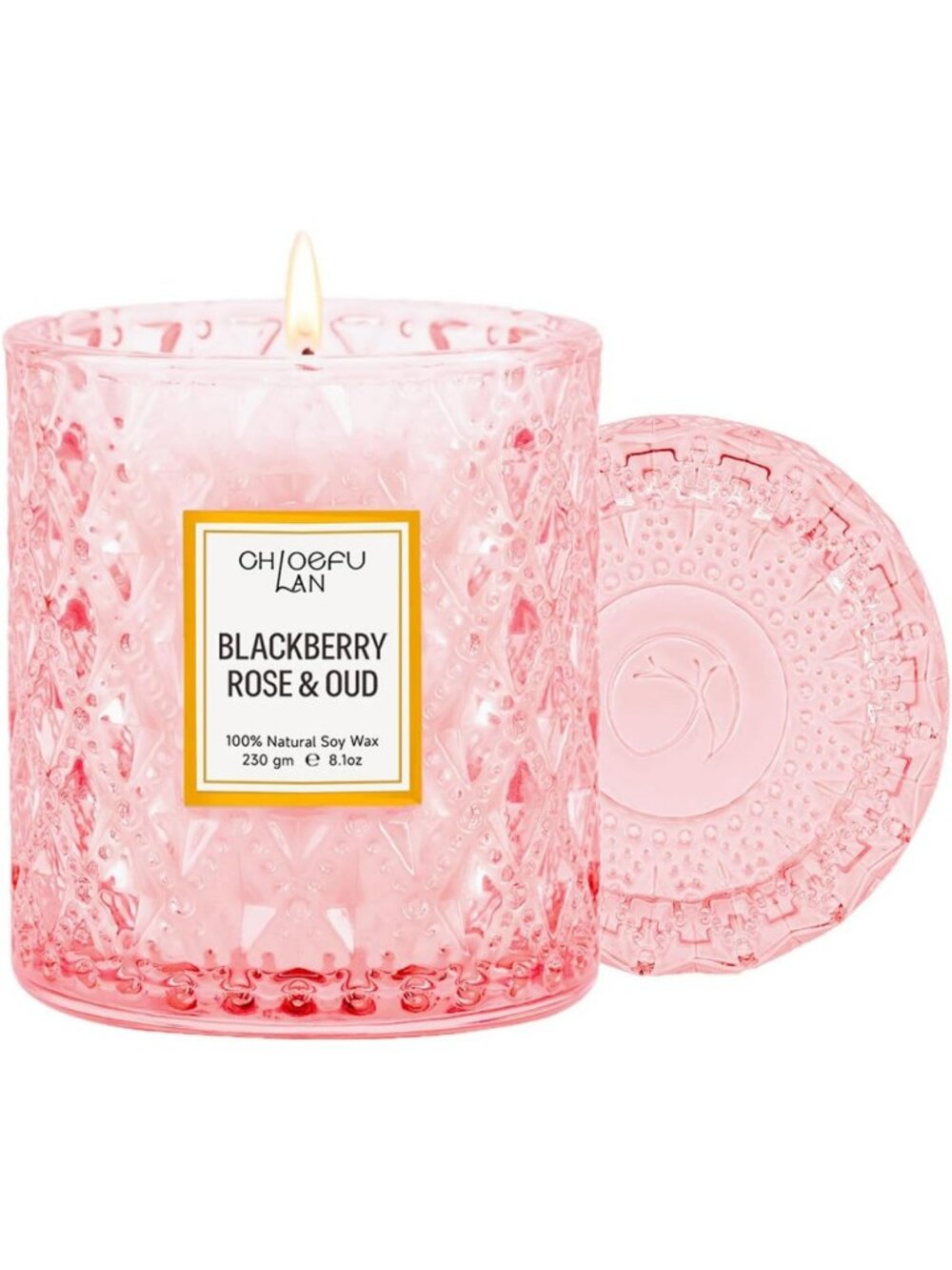 Rose & Oud Scented Candle - Long Burning 55 Hours, Natural Soy Wax, Perfect Gift